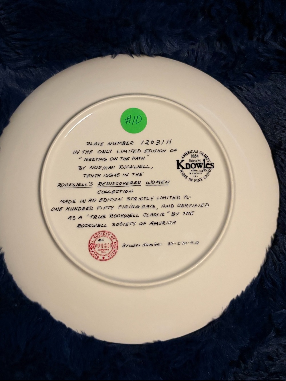 Knowles White Collector Plate Backstamp with COA - Picture 2 of 3